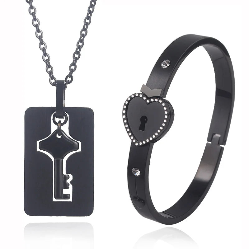 Boundhearts Lock and Key couple bracelet and necklaces