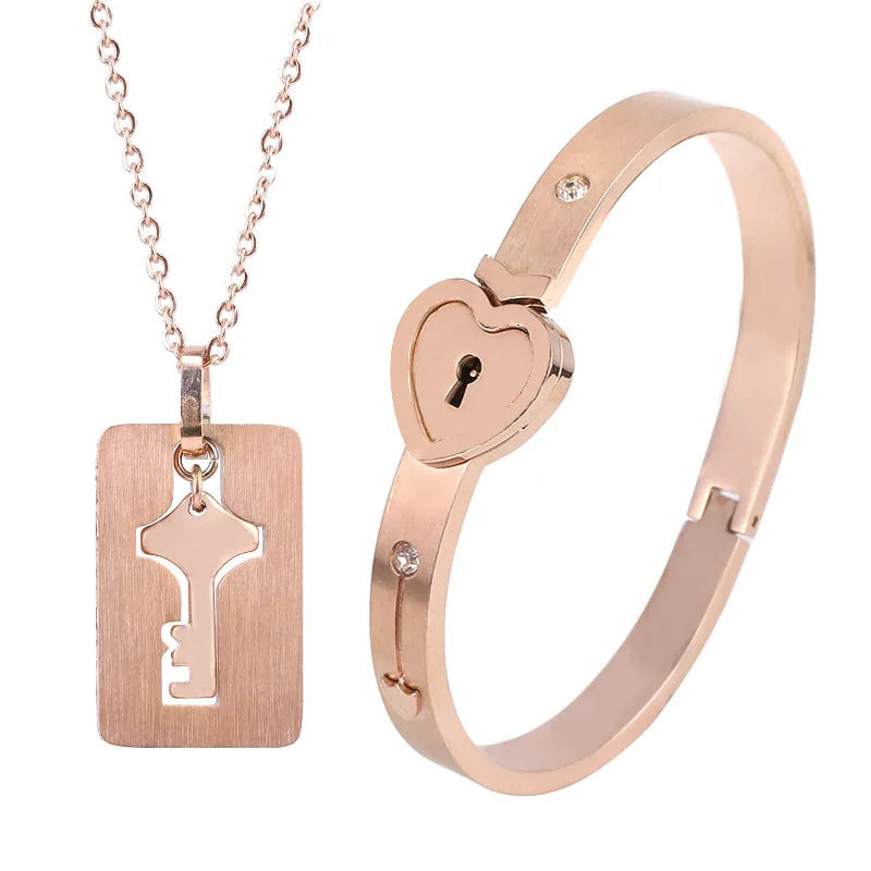 Boundhearts Lock and Key couple bracelet and necklaces