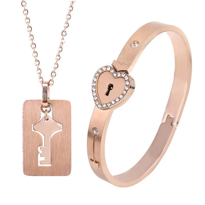 Boundhearts Lock and Key couple bracelet and necklaces
