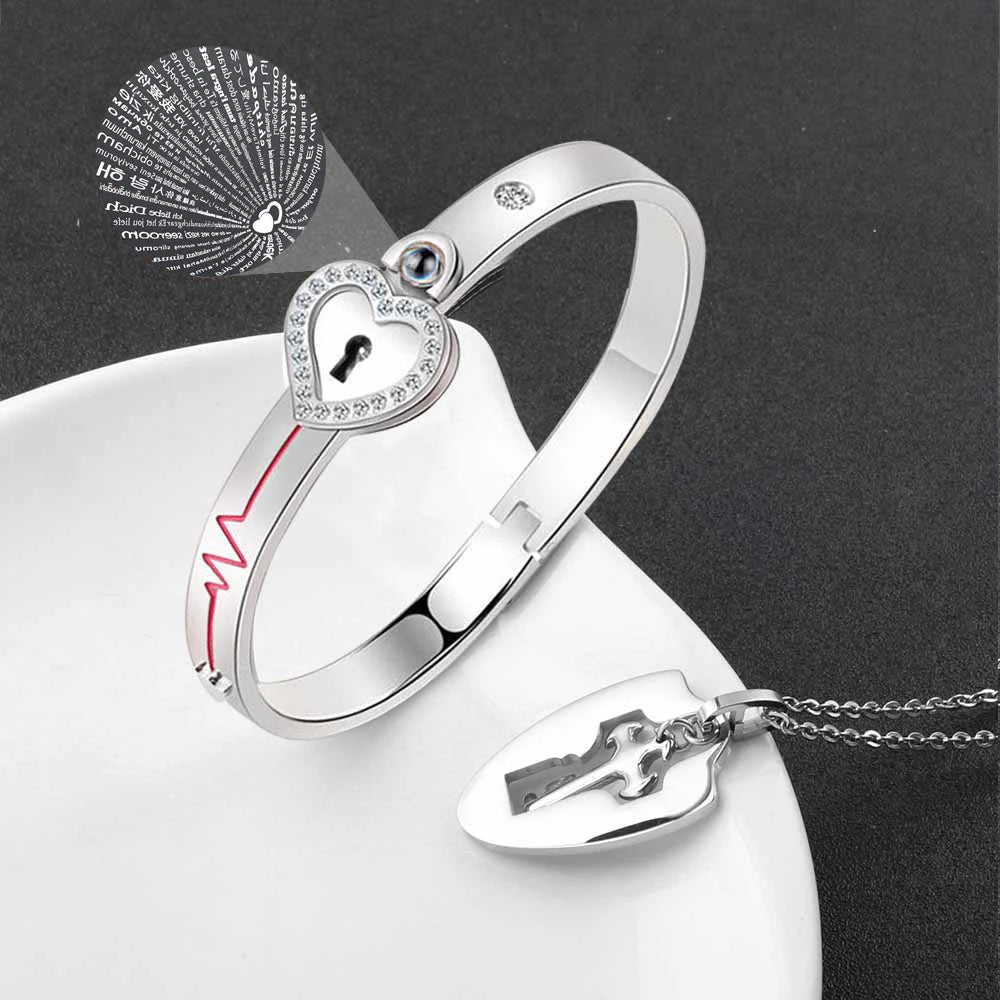 Boundhearts Lock and Key couple bracelet and necklaces