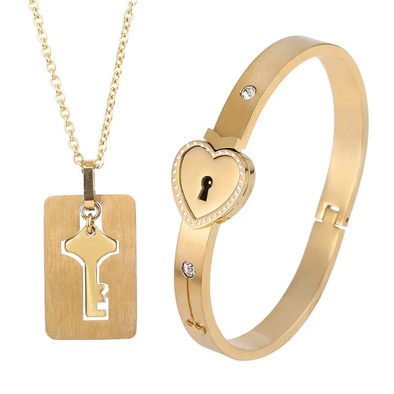 Boundhearts Lock and Key couple bracelet and necklaces