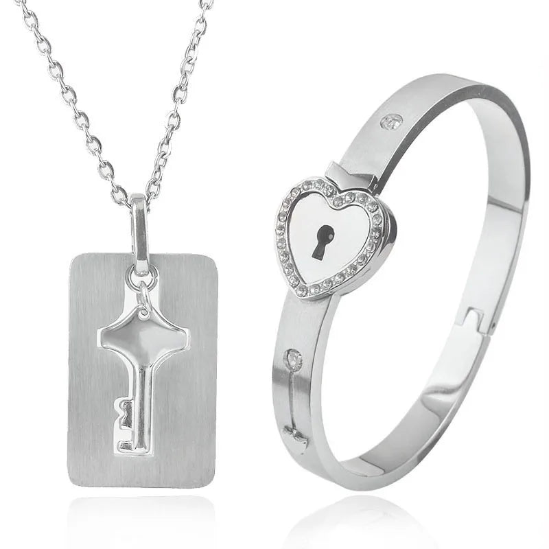 Boundhearts Lock and Key couple bracelet and necklaces