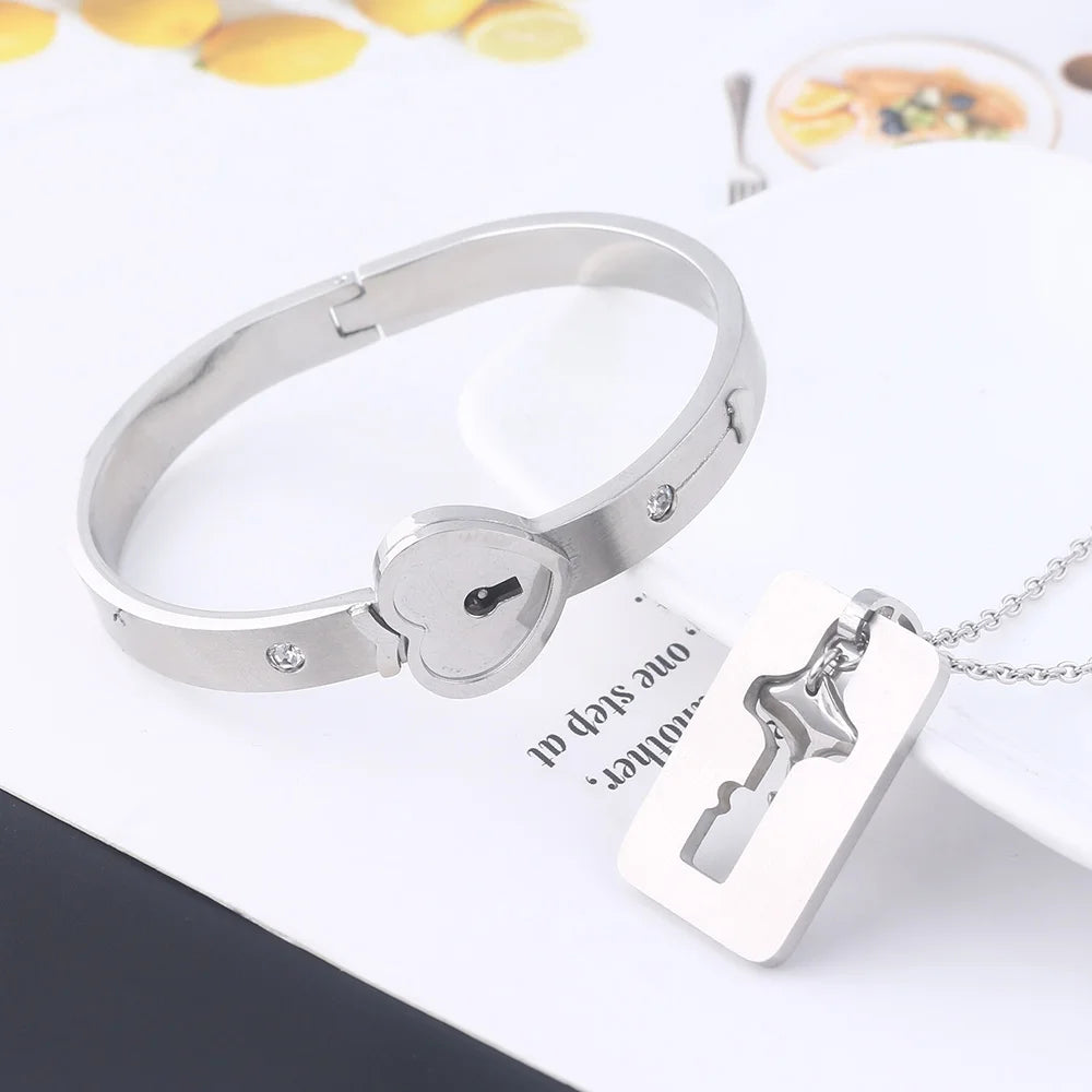 Boundhearts Lock and Key couple bracelet and necklaces