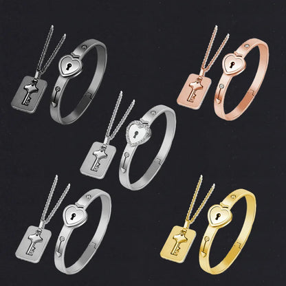 Boundhearts Lock and Key couple bracelet and necklaces