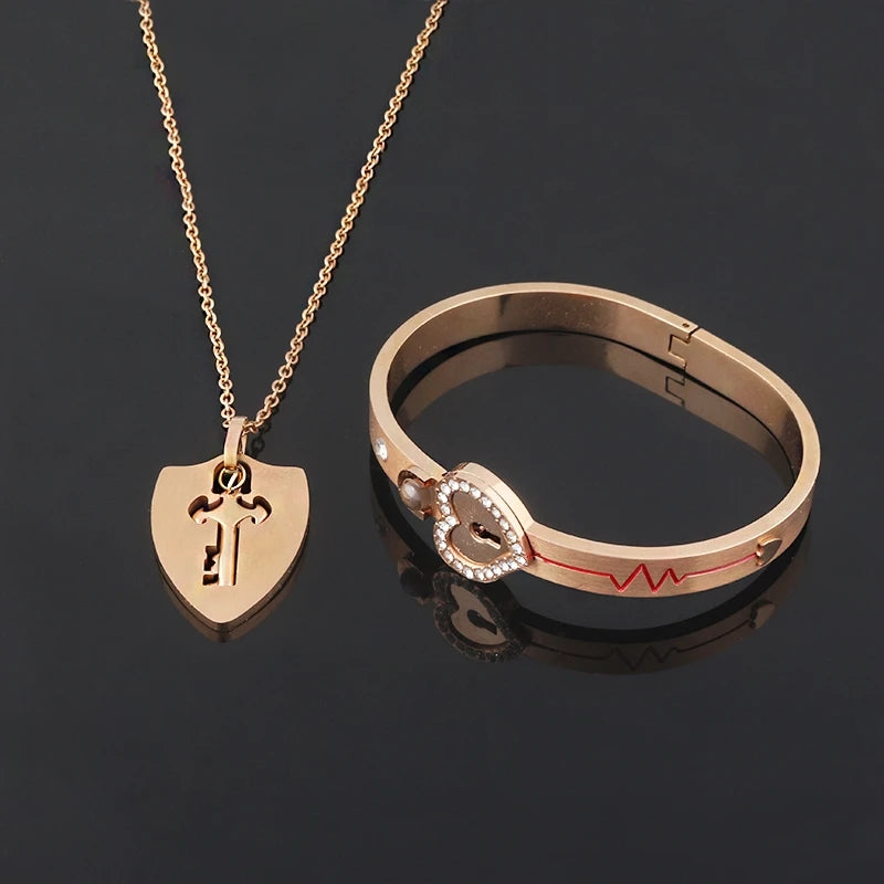Boundhearts Lock and Key couple bracelet and necklaces