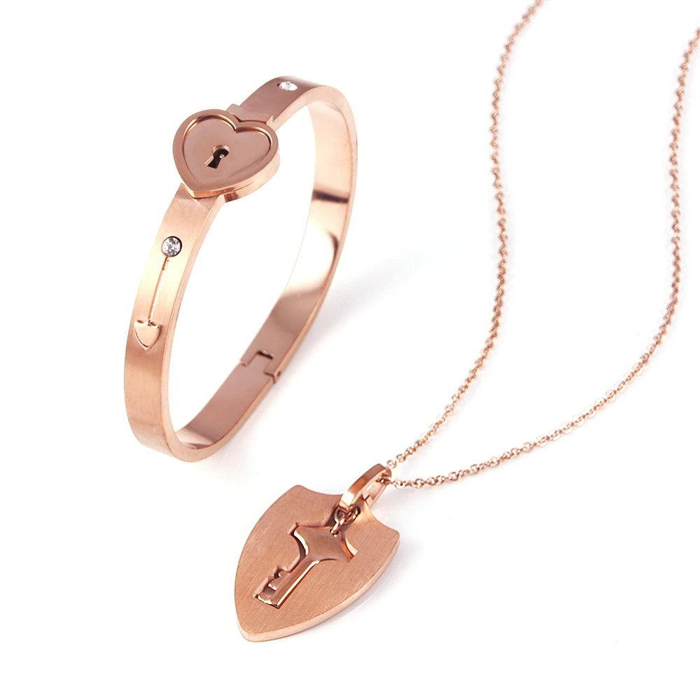 Boundhearts Lock and Key couple bracelet and necklaces