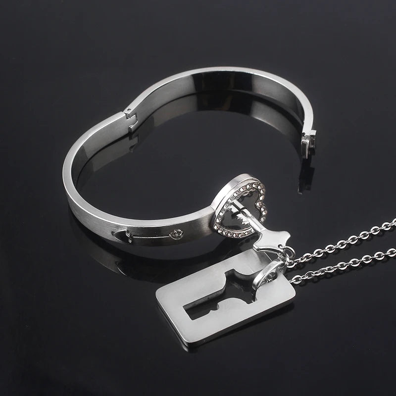 Boundhearts Lock and Key couple bracelet and necklaces