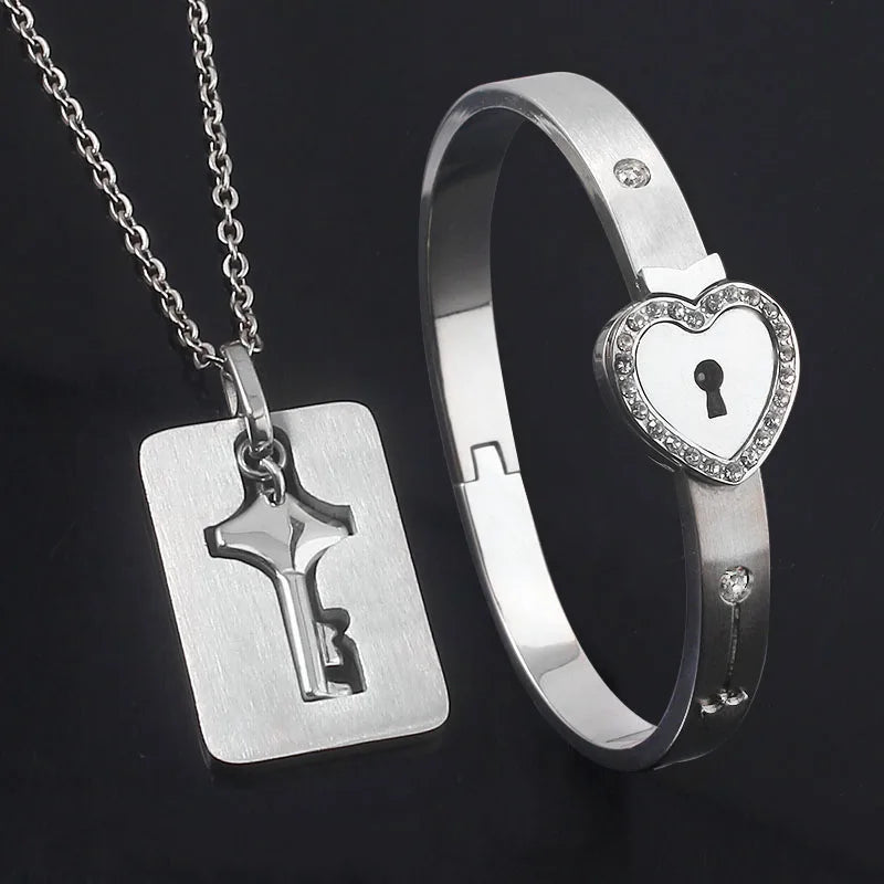 Boundhearts Lock and Key couple bracelet and necklaces
