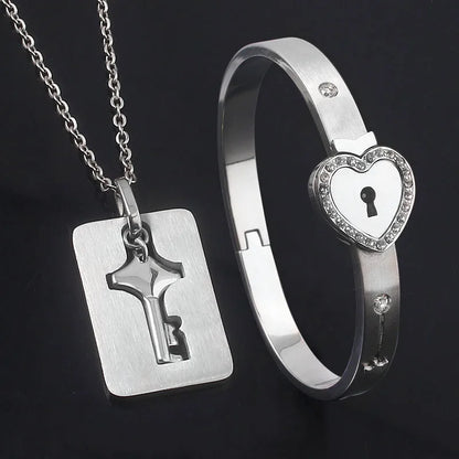 Boundhearts Lock and Key couple bracelet and necklaces