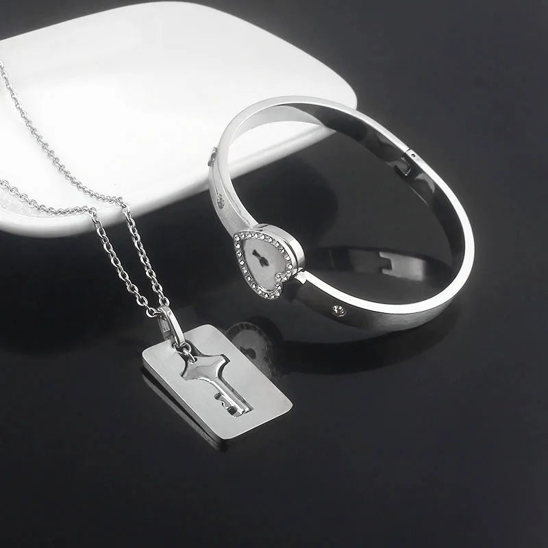Boundhearts Lock and Key couple bracelet and necklaces