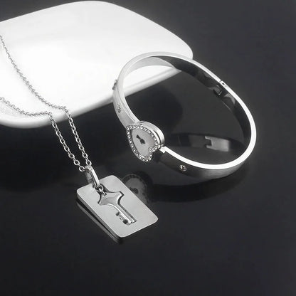 Boundhearts Lock and Key couple bracelet and necklaces